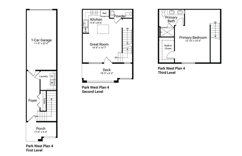 Floor plan for 1 bed, 1.5 baths, 1019 sqft